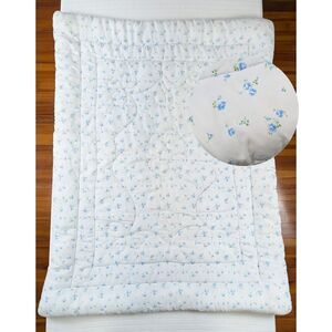 Vintage 60s 70s Dupont Dacron Quilted Baby Crib Blanket Comforter Blue Floral